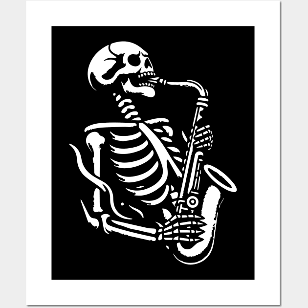 skeleton plays saxophone Wall Art by lkn